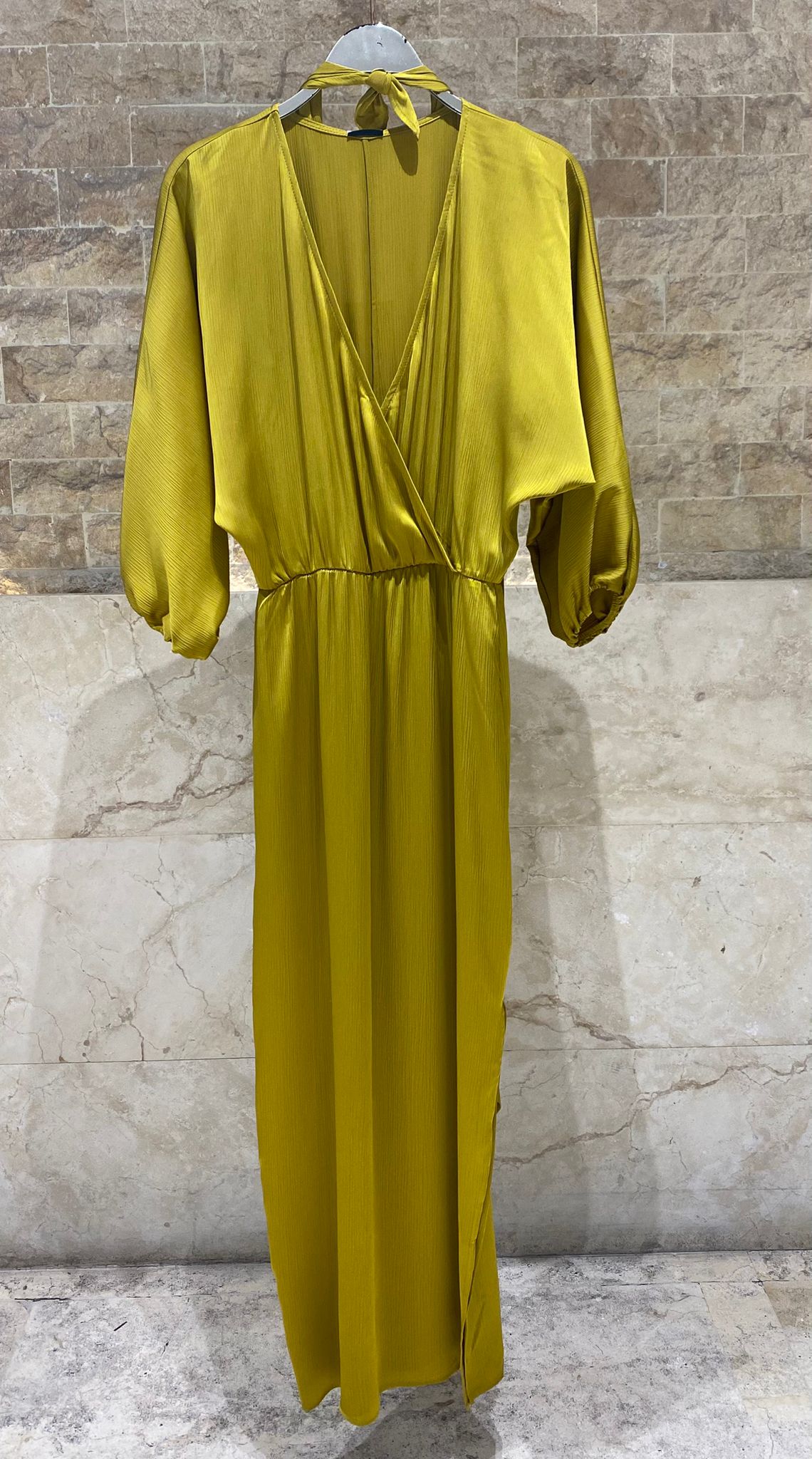 63-3379 Long Wrap Tie Dress - Brown Loft