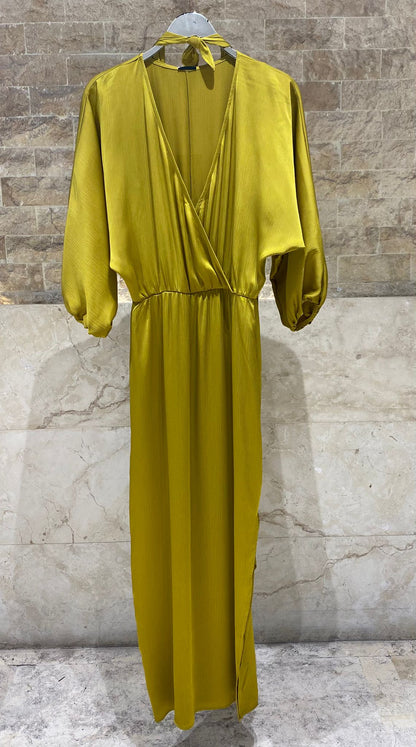 63-3379 Long Wrap Tie Dress - Brown Loft