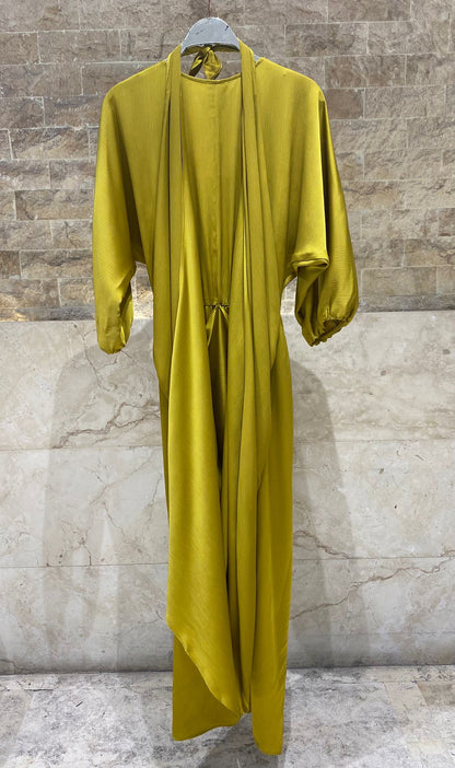 63-3379 Long Wrap Tie Dress - Brown Loft