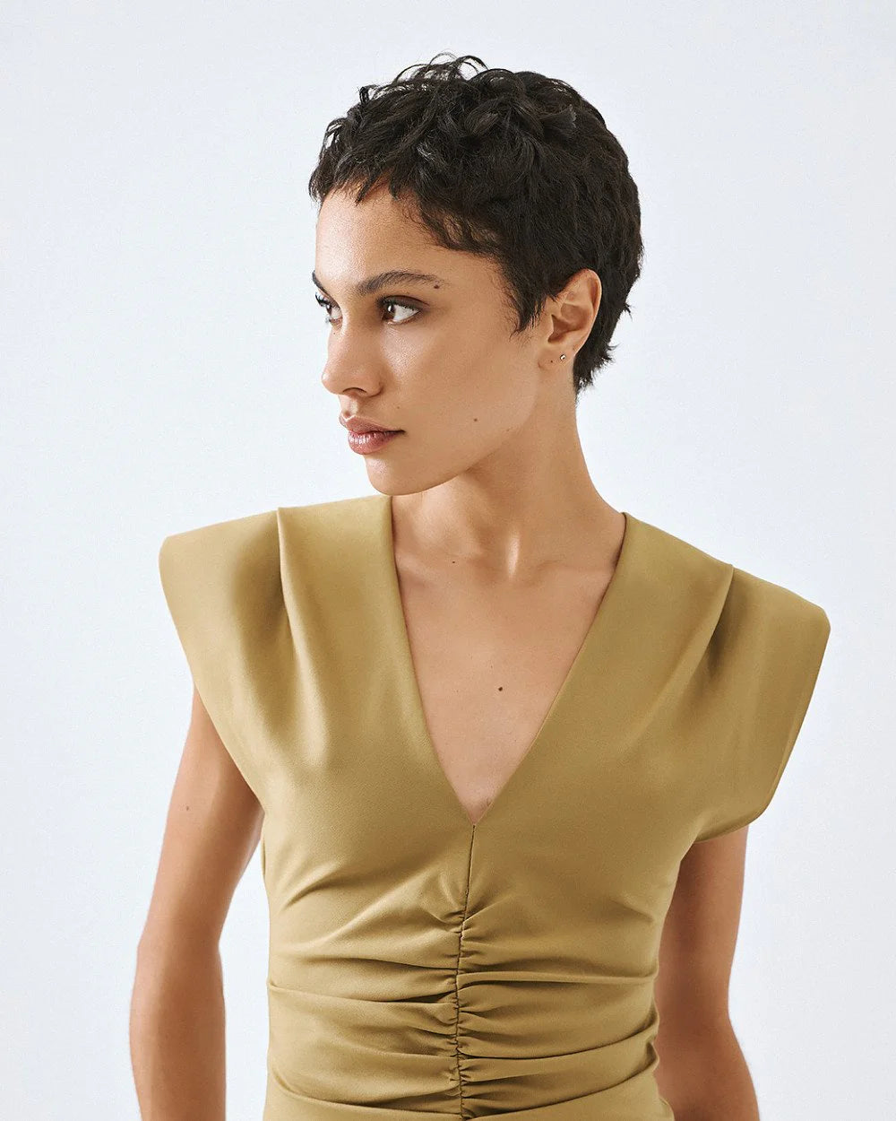 63-3409 Sleeveless Dress with Ruched Details - Brown Loft