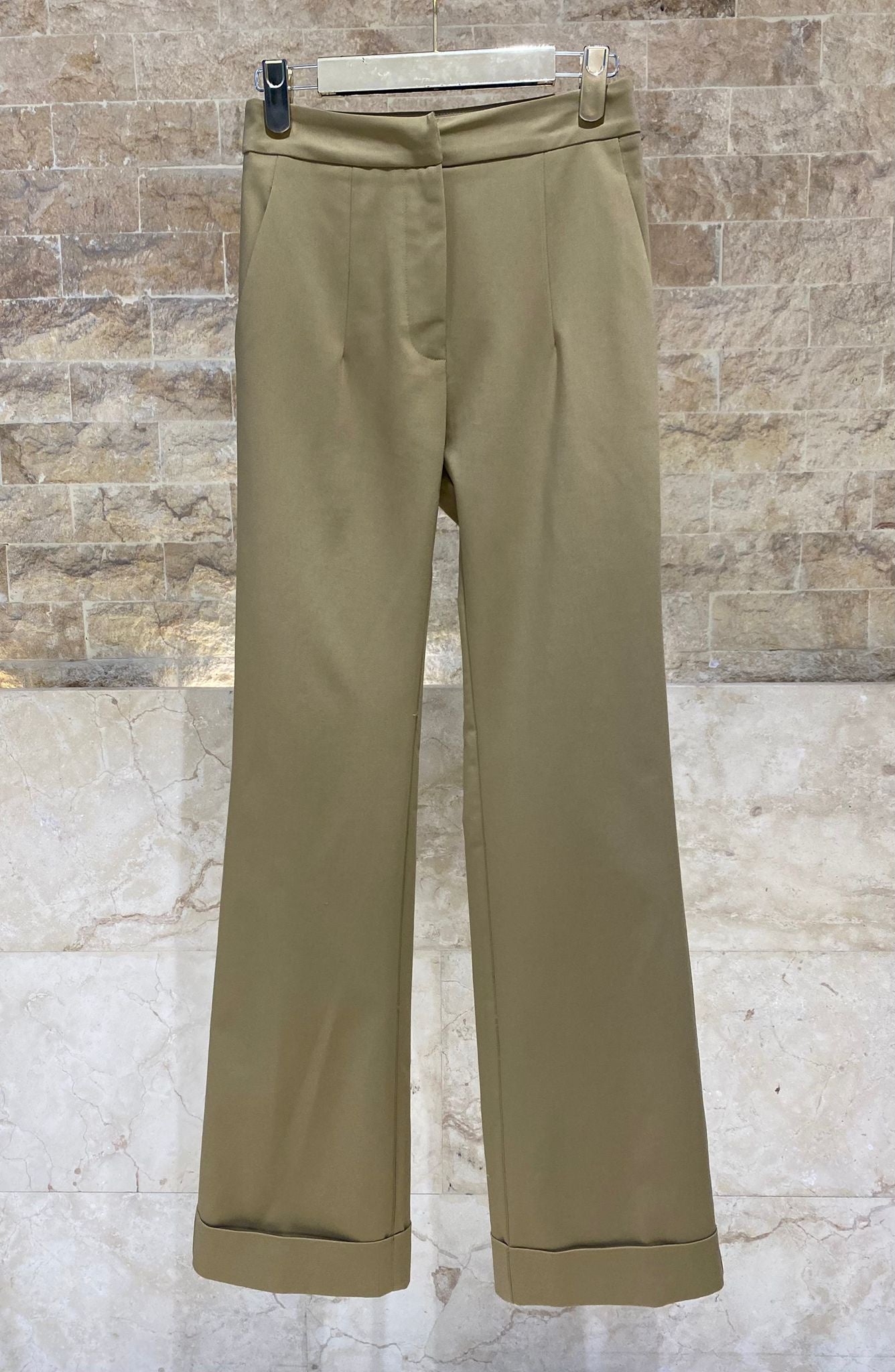 63-5003 High Waist Straight Leg Pants with Turn-up Hems - Brown Loft