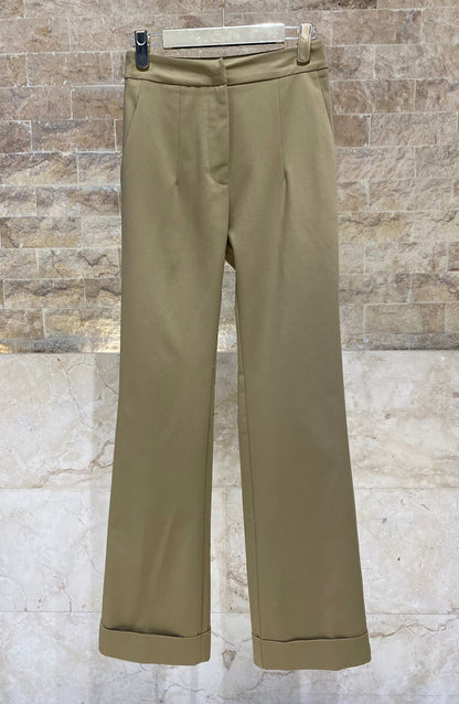 63-5003 High Waist Straight Leg Pants with Turn-up Hems - Brown Loft