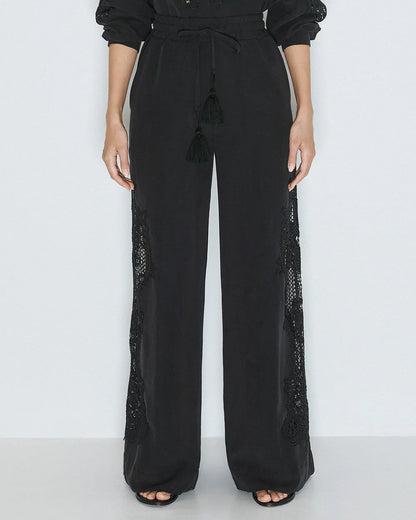 63-5039 Elegant Pants with Lace Details - Brown Loft