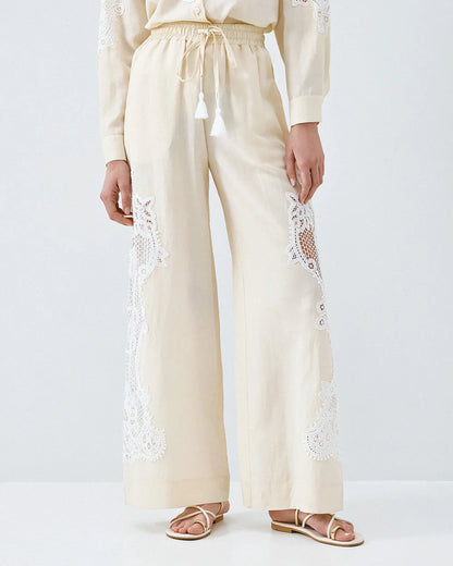 63-5039 Elegant Pants with Lace Details - Brown Loft