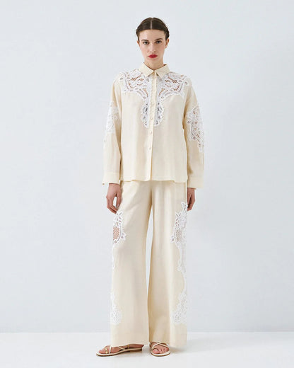 63-5039 Elegant Pants with Lace Details - Brown Loft