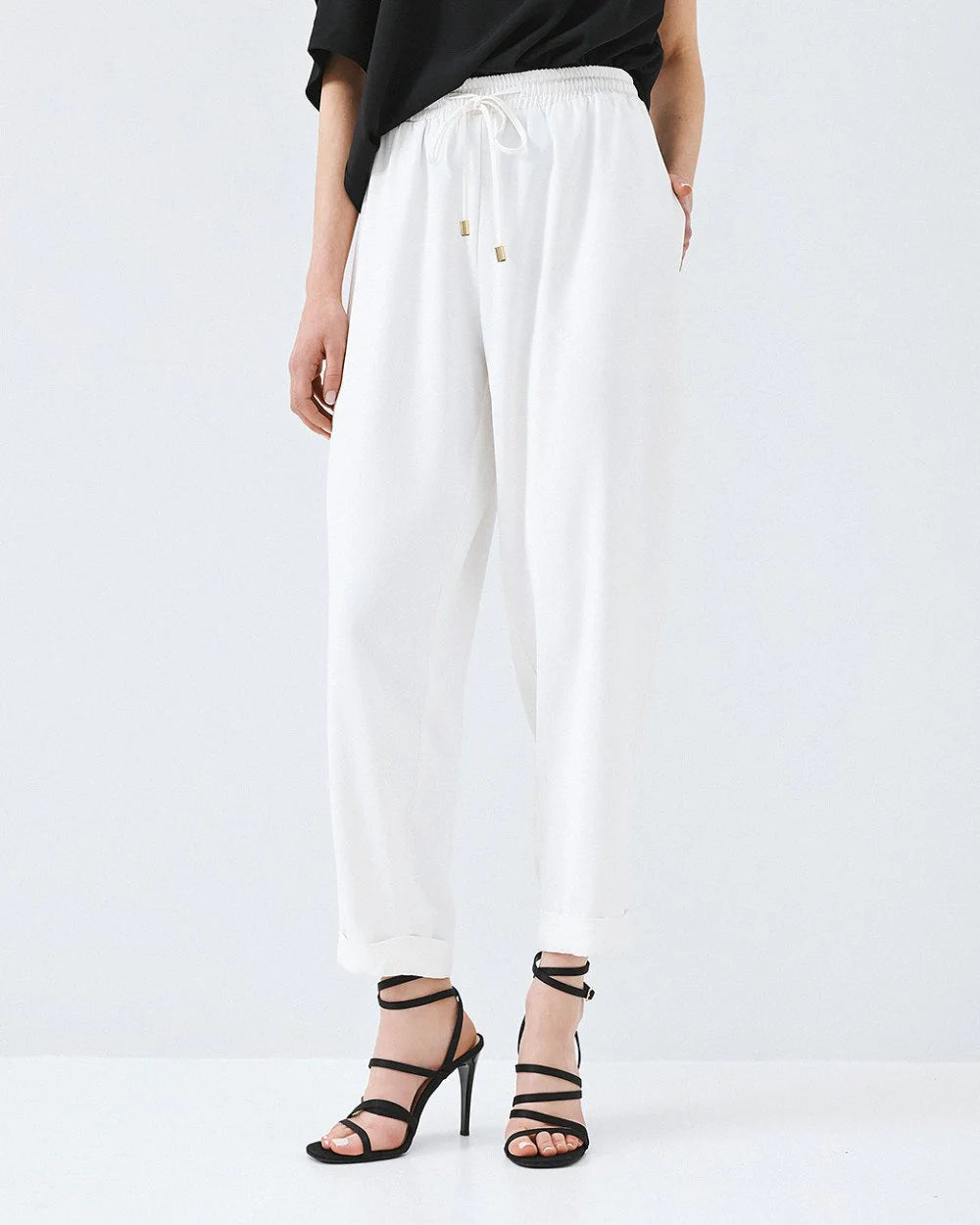 63-5101 Elasticated Pants with Turn-up Cuffs - Brown Loft