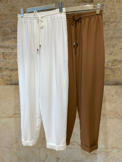 63-5101 Elasticated Pants with Turn-up Cuffs - Brown Loft