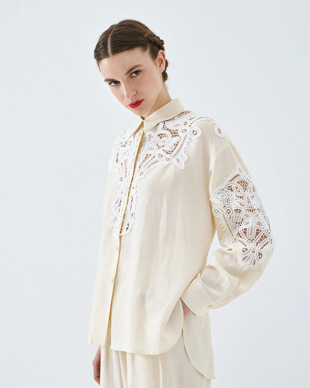 63-7019 Shirt with Lace Details