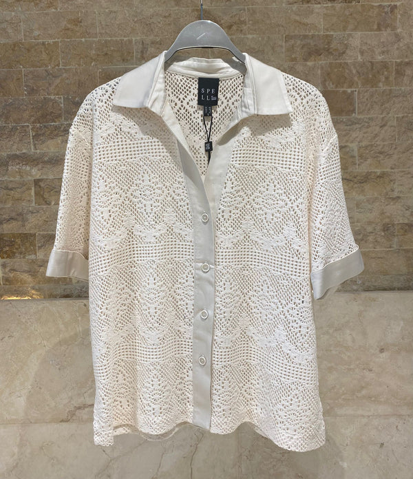 63-7073 Satin V Neckline Buttoned Shirt