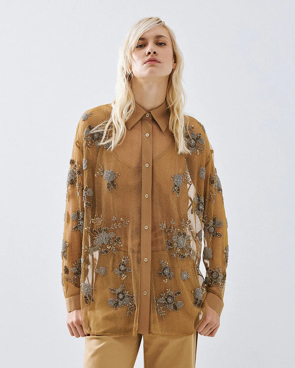 63-8005 Shirt with Embroidered Beaded Flowers