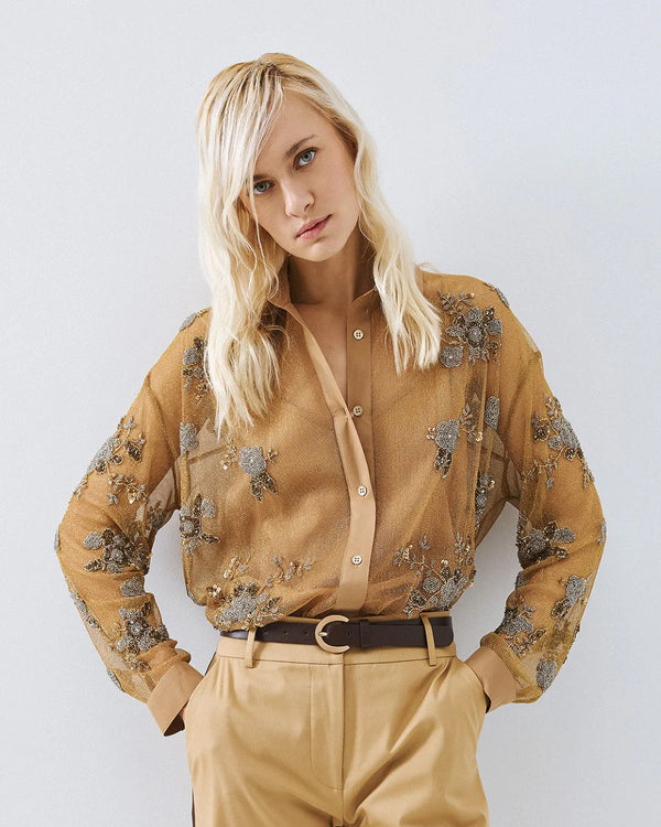 63-8005 Shirt with Embroidered Beaded Flowers