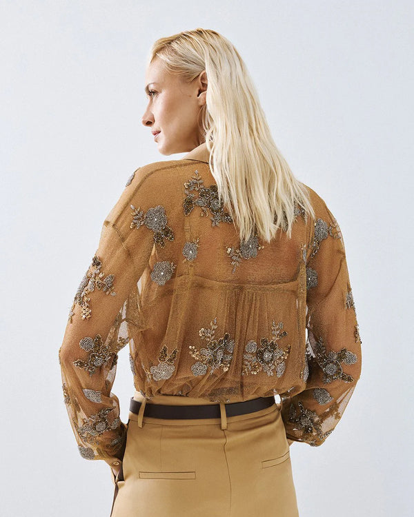 63-8005 Shirt with Embroidered Beaded Flowers
