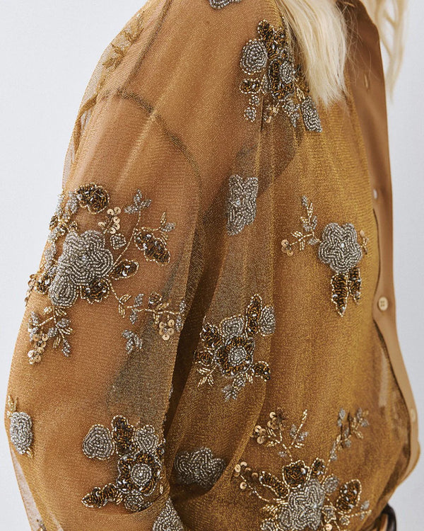 63-8005 Shirt with Embroidered Beaded Flowers