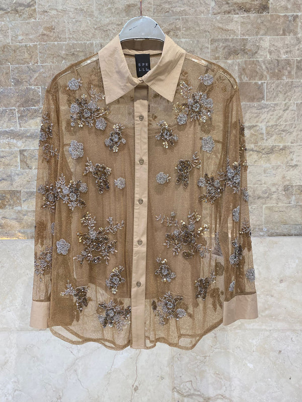 63-8005 Shirt with Embroidered Beaded Flowers