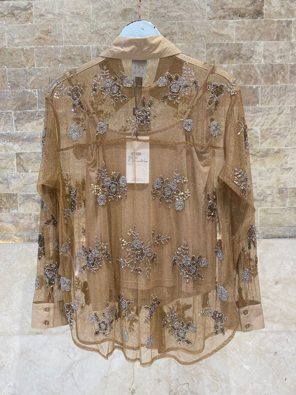 63-8005 Shirt with Embroidered Beaded Flowers