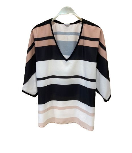 43-2248 (Striped Top with Sequin Shoulder) أعلى مخطط مع الكتف الترتر