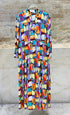 64492 Geometric Multicolor V-Neck Long Tiered Dress - Brown Loft