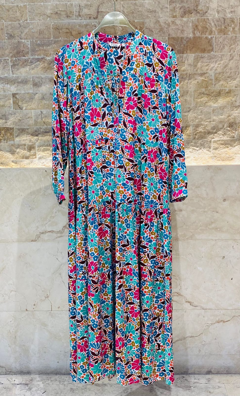 67192 Floral Multi Floral Printed Tiered Long Dress - Brown Loft