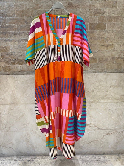 Multicolor Geometric Printed Dress 67916-1355