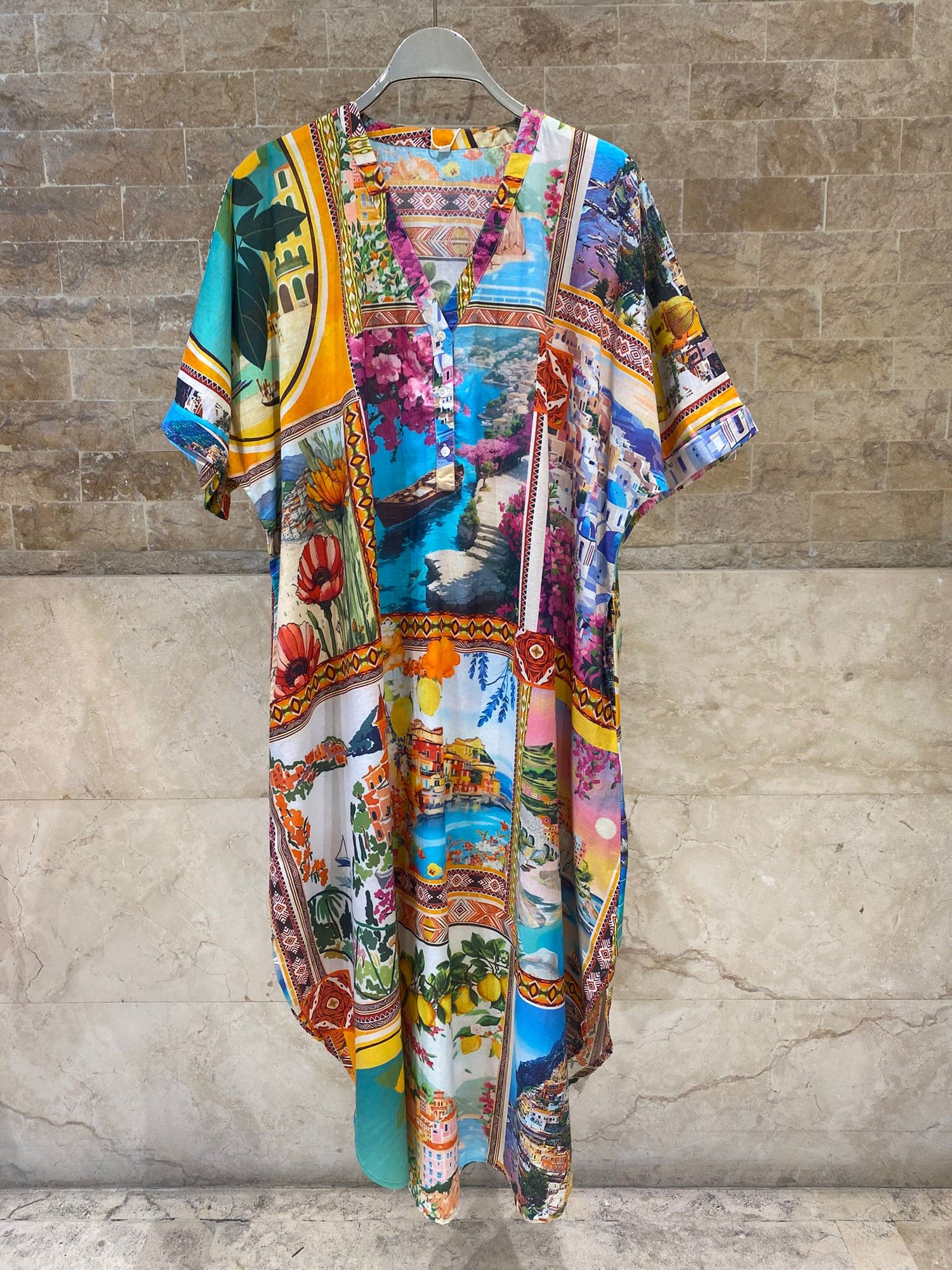 67916-1358 Mediterranean Printed Dress فستان بطبعة مستوحاة من طراز البحر المتوسط