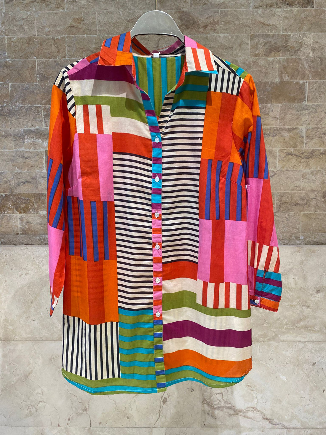 Striped Patchwork Oversized Shirt 67921