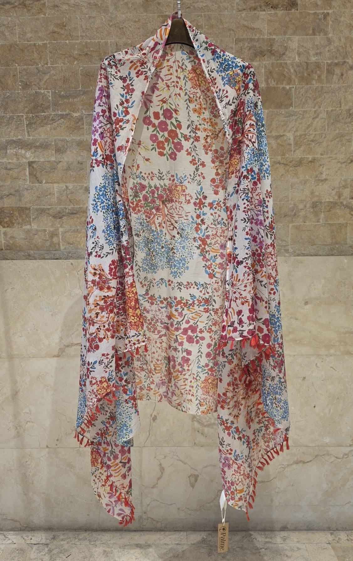 67926-1303 Lightweight Floral Scarf with tassel