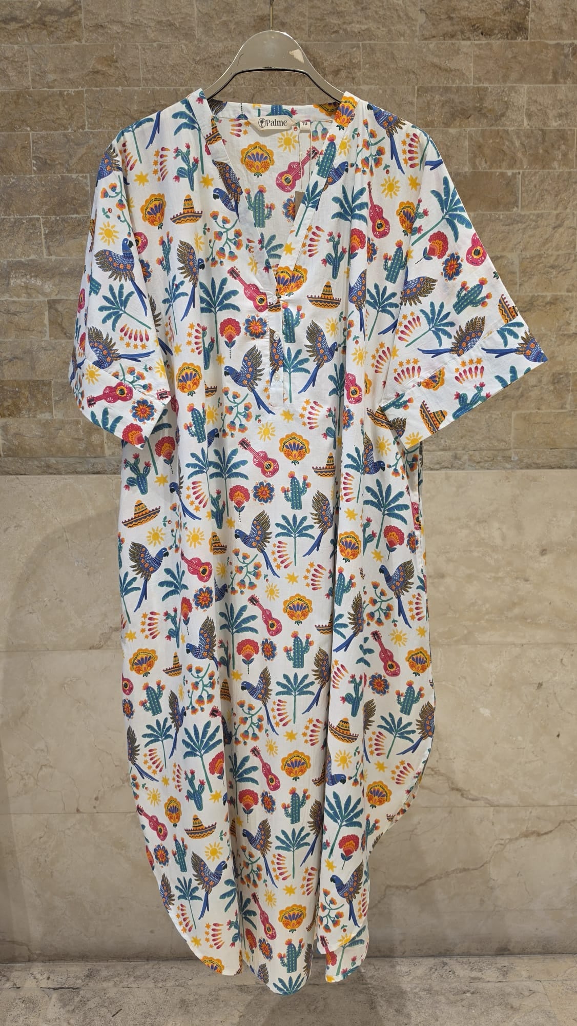67958-1316 Colorful Folk-Art and Tropical Print Tunic Dress