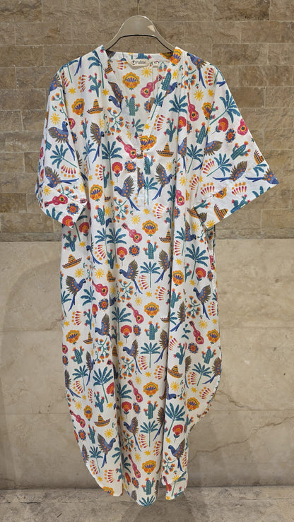 67958-1316 Colorful Folk-Art and Tropical Print Tunic Dress