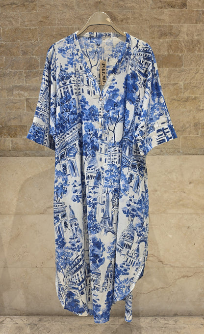 67983-0502 Architectural Toile-de-Jouy Print Tunic Dress