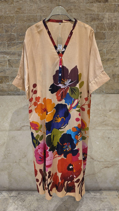 67983-1351  Colorful Botanical Blooms Print Tunic Dress