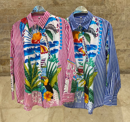 Stripes Printed Cotton Shirt 67987