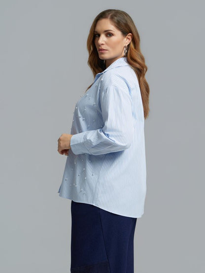 Pearl Detail Striped Shirt 8604.3019