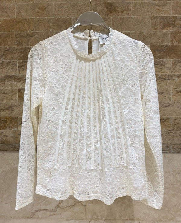 80971-1 Sheer Floral Lace Top بلوزة دانتيل زهري شفافة