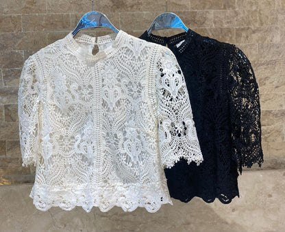 Cropped Floral Lace Top 80973
