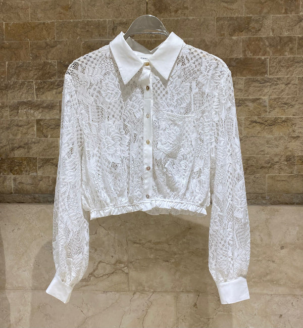 81000-1 Floral Lace Cropped Top بلوزة قصيرة بحاشية دانتيل زهور