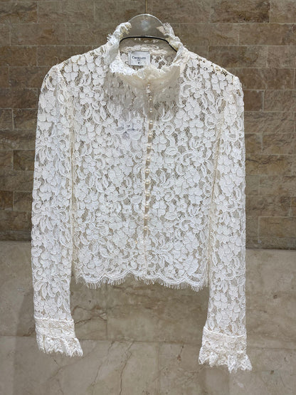 Pearl Button Floral Lace Top – 81085 - Brown Loft