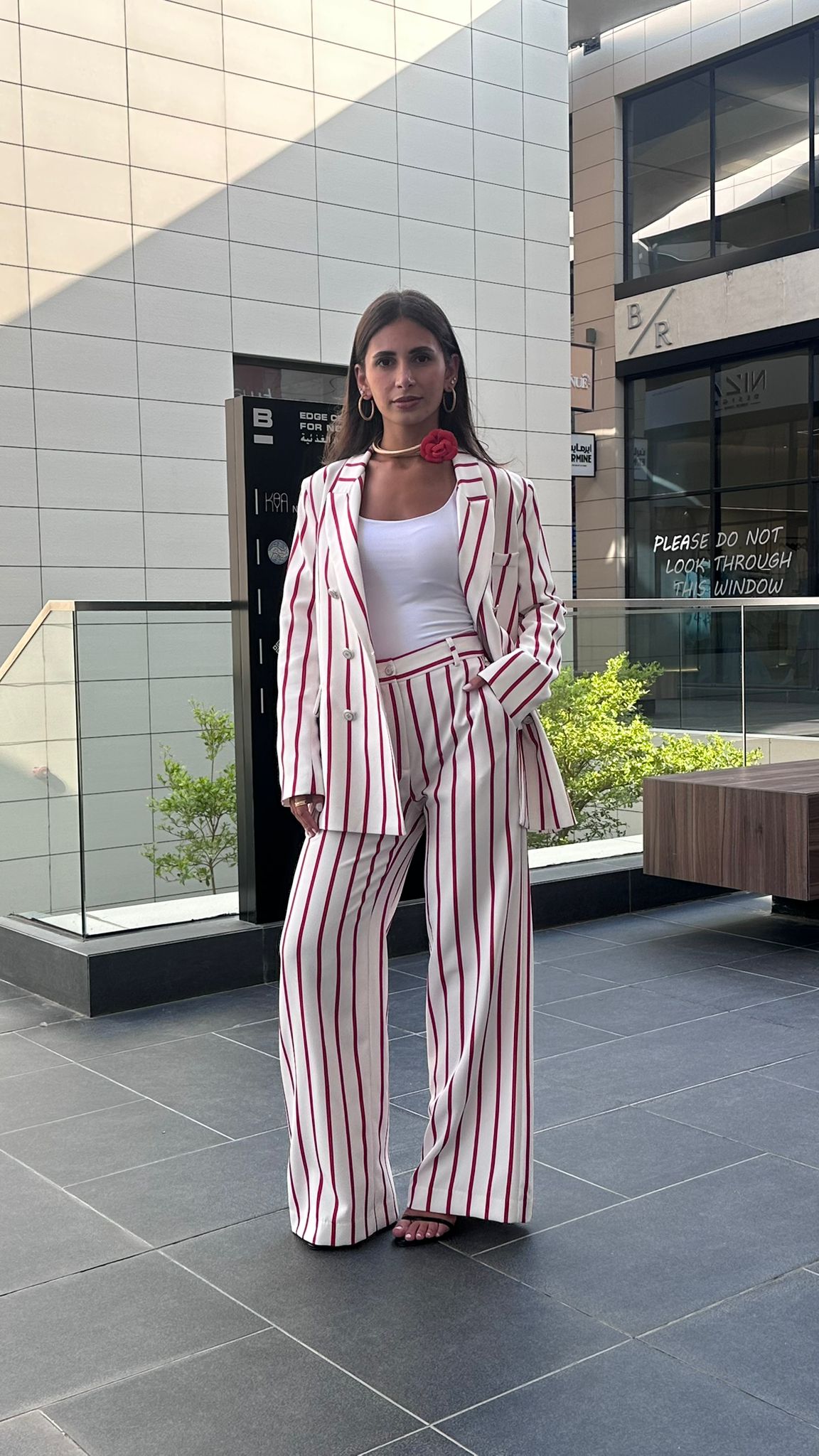 53-5004 Wide Leg Red Striped Pants - Brown Loft