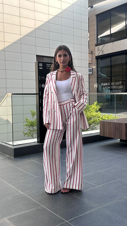 53-5004 Wide Leg Red Striped Pants - Brown Loft