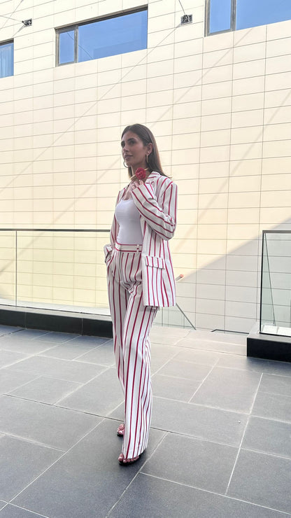 53-5004 Wide Leg Red Striped Pants - Brown Loft
