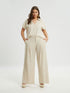 8301.2064 High-Waist Wide Leg Striped Linen Pants - Brown Loft