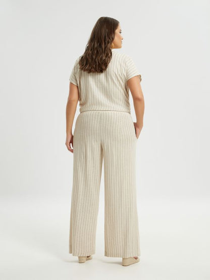 8301.2064 High-Waist Wide Leg Striped Linen Pants - Brown Loft