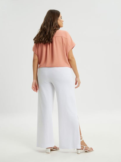 High Waist Wide Leg Cotton Pants - 8301.2070 - Brown Loft