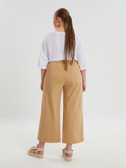Wide Leg Cropped Cotton Pants - 8301.2086 - Brown Loft