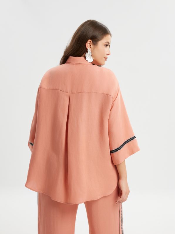 Oversized Linen Long Back Shirt - 8301.3015 - Brown Loft