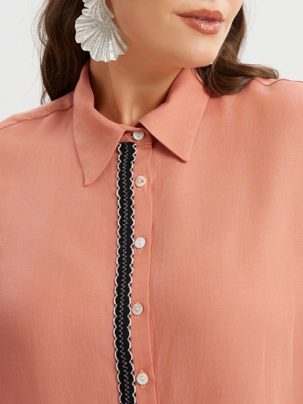 Oversized Linen Long Back Shirt - 8301.3015 - Brown Loft