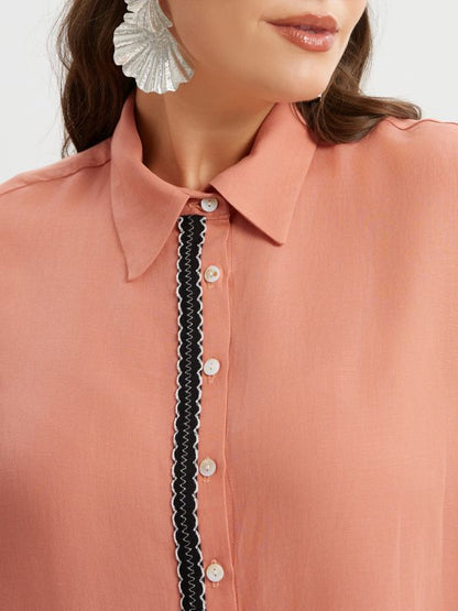 Oversized Linen Long Back Shirt - 8301.3015 - Brown Loft