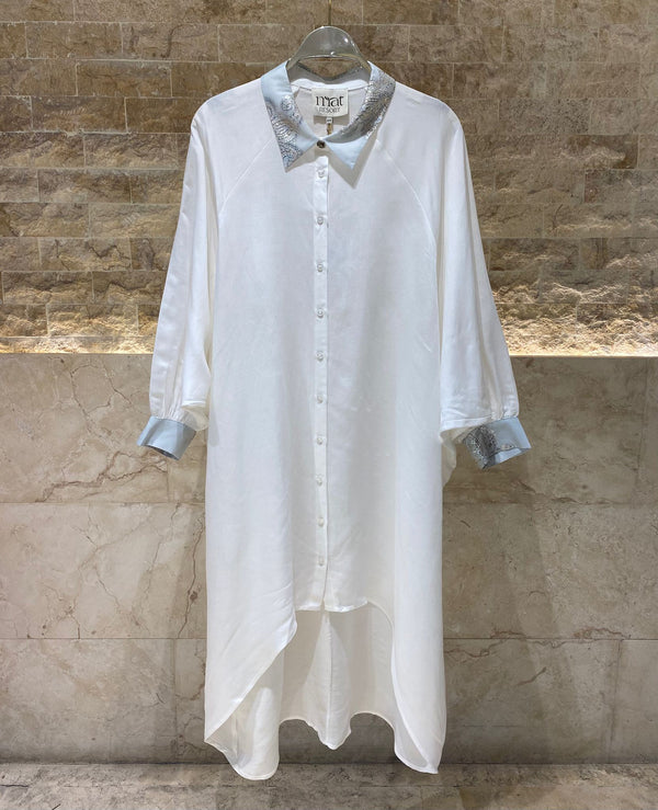 Oversized Asymmetric Linen Long Back Shirt - 8301.7161