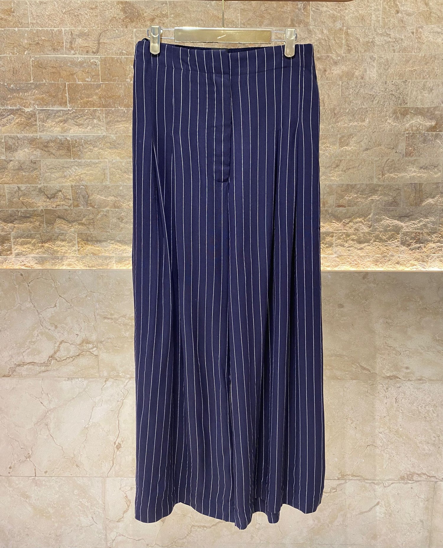 8301.2064 High-Waist Wide Leg Striped Linen Pants - Brown Loft