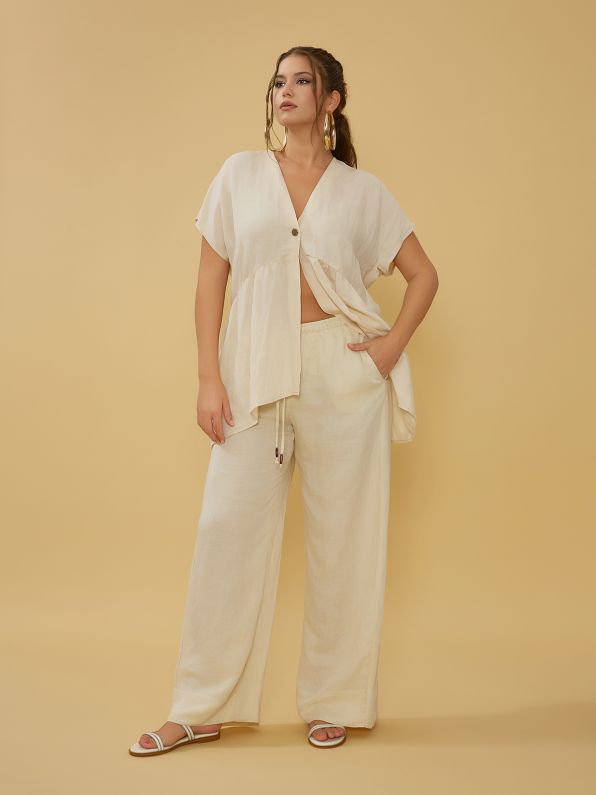 8301.2087 High Waist Wide Leg Linen Pants - Brown Loft