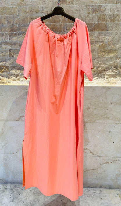 8301.7073 Off Shoulder A Line Long Dress - Brown Loft